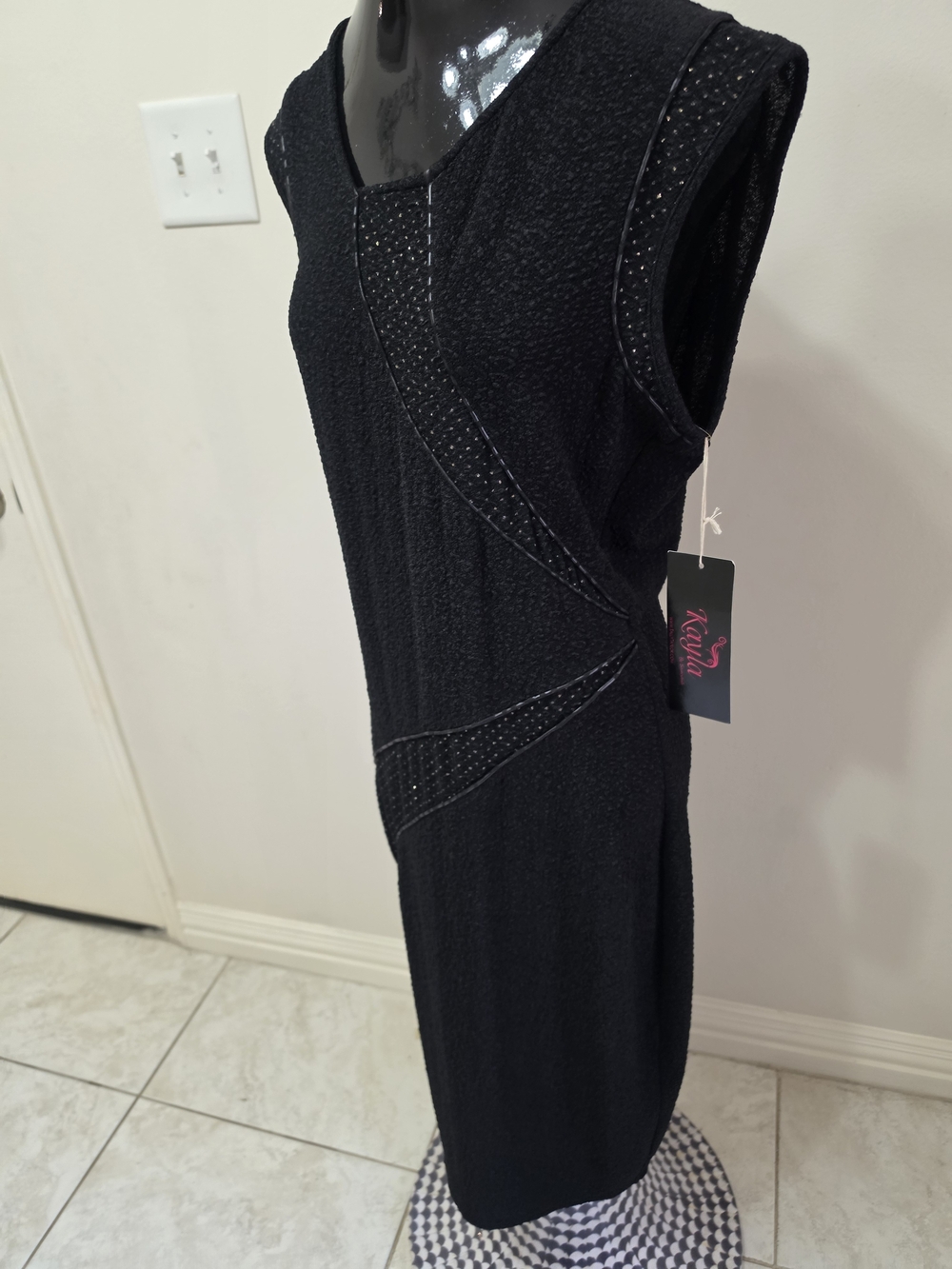 Kayla Dress - Sleeveless Black Textured Sheath Dress
